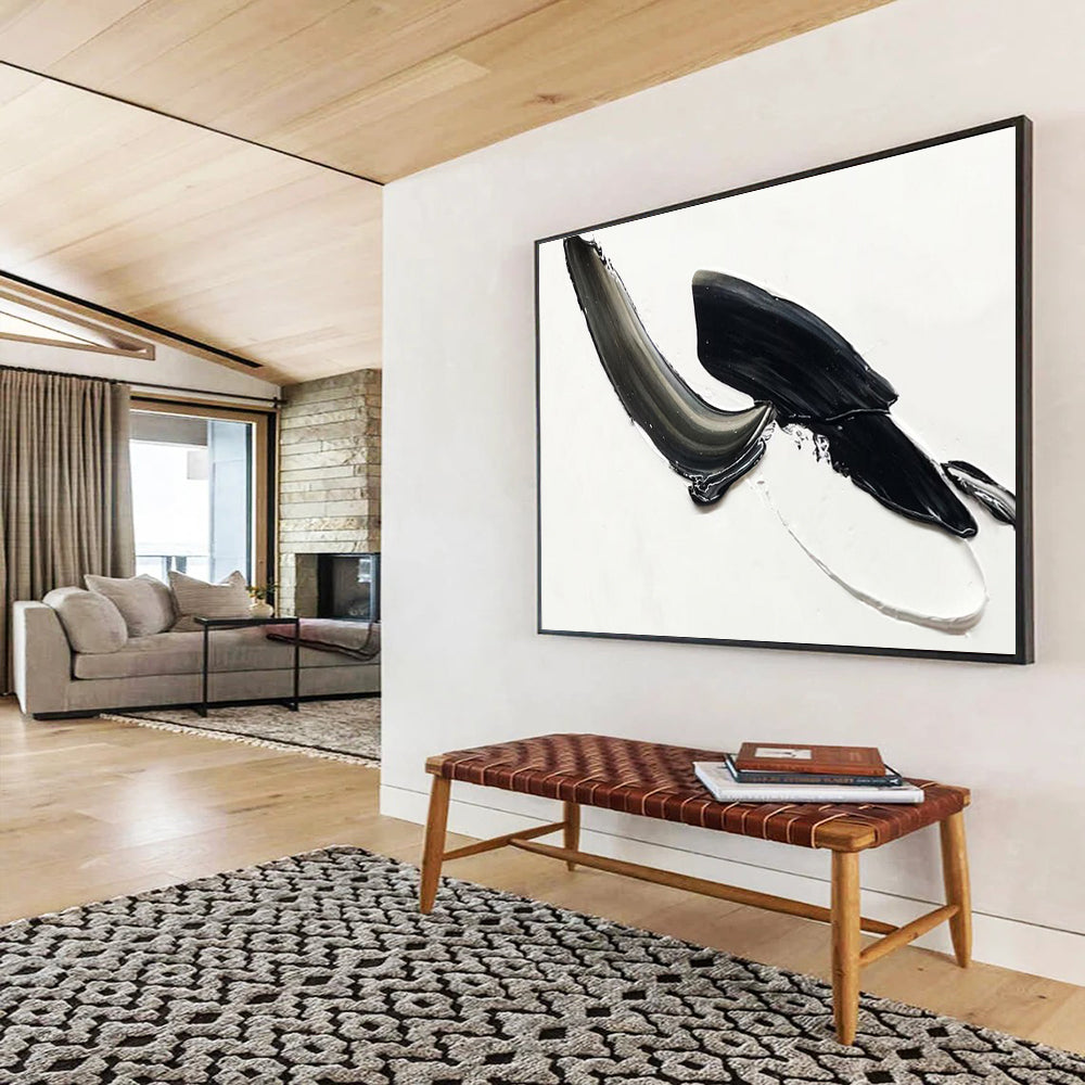 Dynamic Black & Gray Strokes - White, Black & Gray Abstract Painting On Canvas DKH910