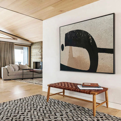 Worn Geometric Markings in Beige and Black, Abstract Vintage - Inspired Painting On Canvas DKH587