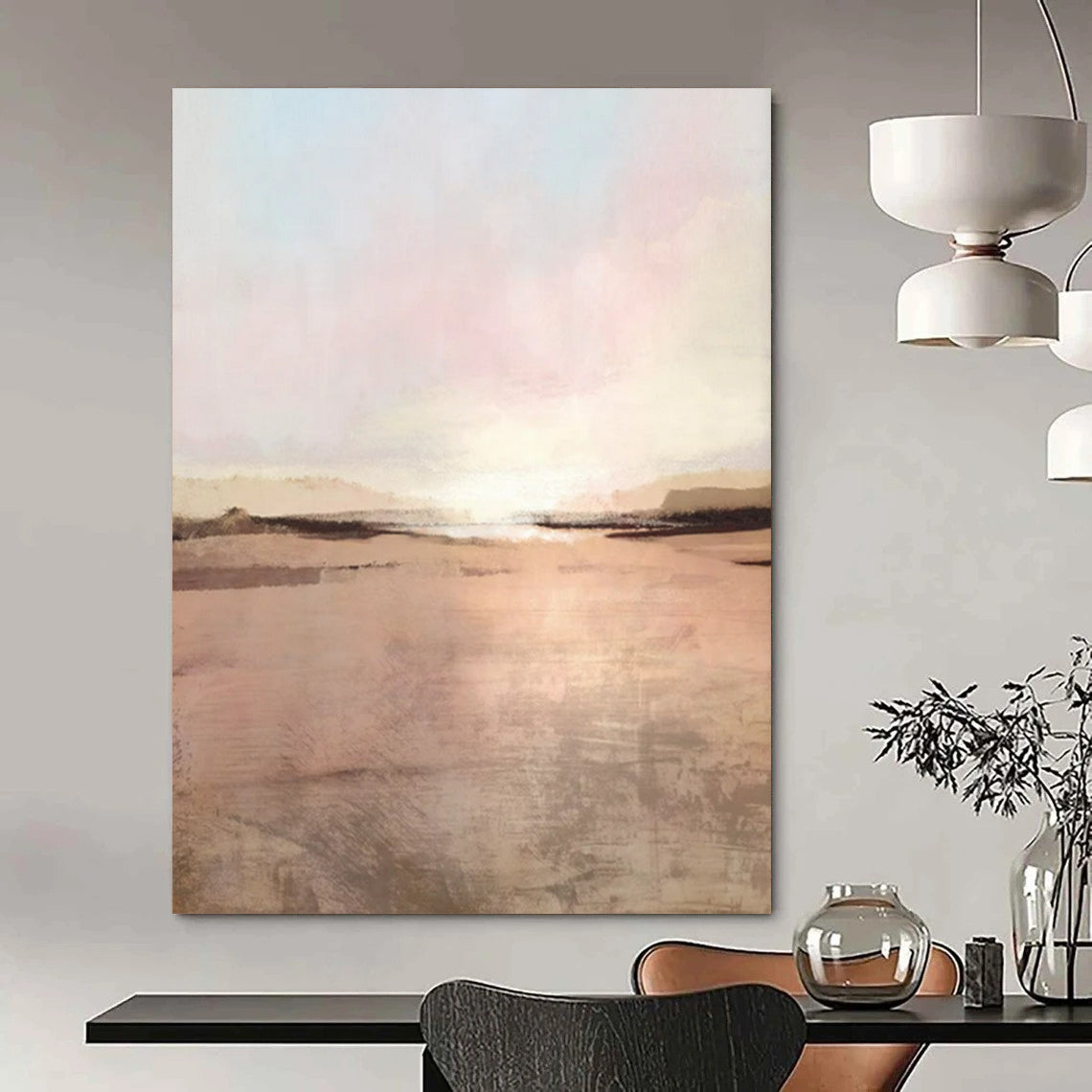 “Soft Pink & Beige Coastal Sunset” - Landscape - Inspired Abstract Painting On Canvas CT2314