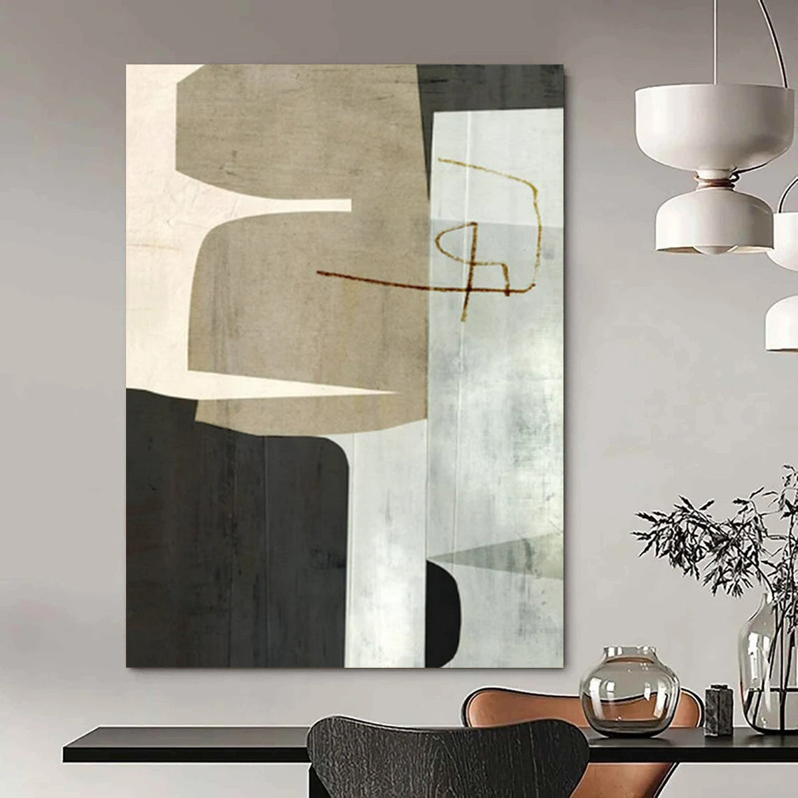 “Neutral - Toned Geometric Collage” - Abstract Painting On Canvas CT2319