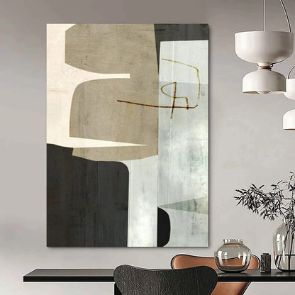 “Neutral - Toned Geometric Collage” - Abstract Painting On Canvas CT2319