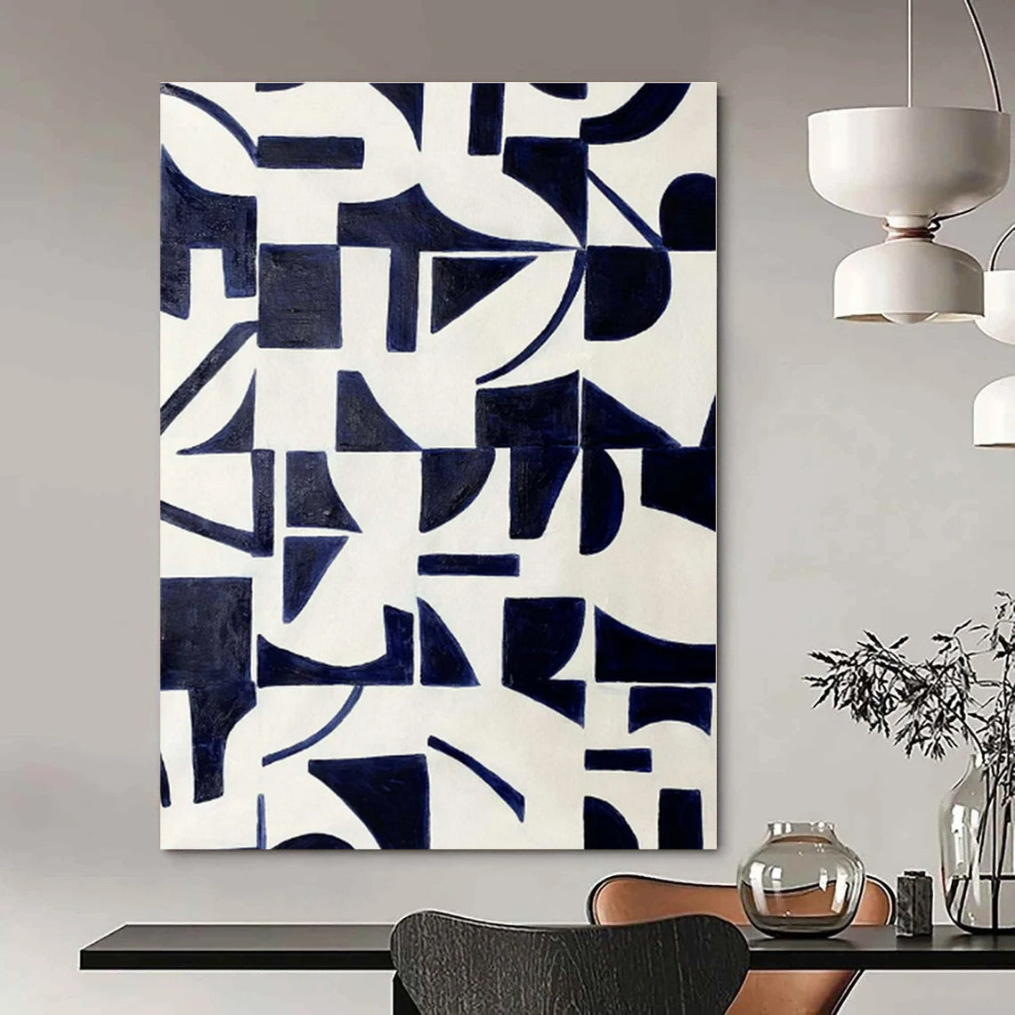 Navy Geometric Patterns - Abstract Geometric Acrylic On Canvas CT1327