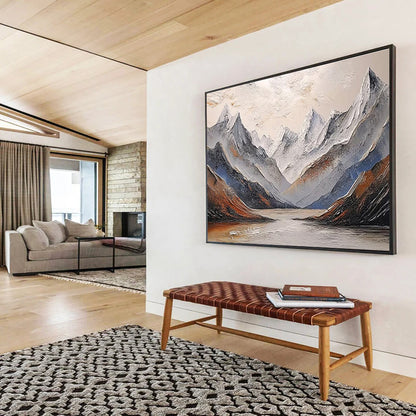 “Textured Snowy Mountain Lake” Impasto Landscape Painting On Canvas DKH456