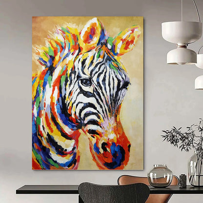 Colorful Zebra Portrait in Vibrant Hues - Wildlife Painting On Canvas DKH1442
