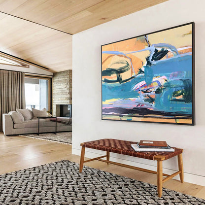 “Blue, Orange, Pink Coastal ‘Sunset Surf’” - Abstract Seascape Painting On Canvas DLZ007