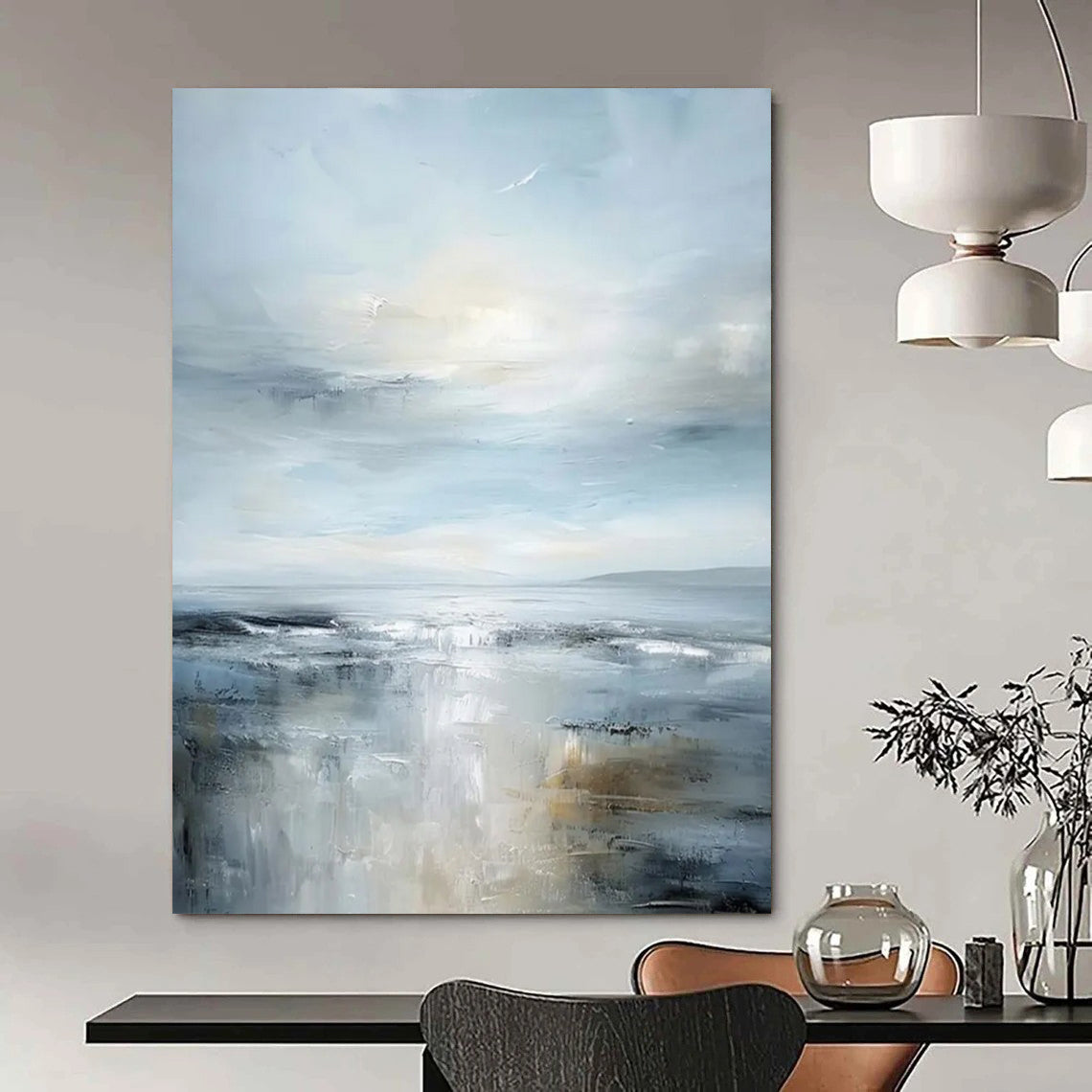 “Serene Gray - Blue Seascape” - Impressionist Seascape Painting On Canvas DTP059