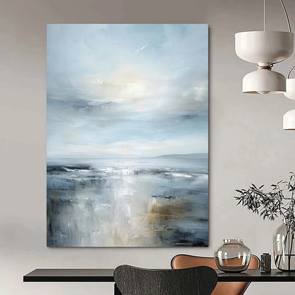 “Serene Gray - Blue Seascape” - Impressionist Seascape Painting On Canvas DTP059