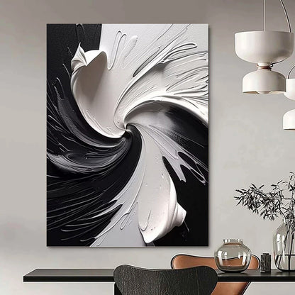 Dynamic Black and White Abstract Swirl - Abstract Painting On Canvas DKH1474