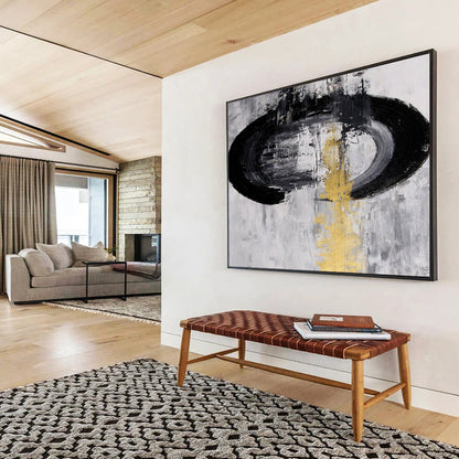 “Minimalist Black and Gold - Abstract Shapes on White” Painting On Canvas DKH016