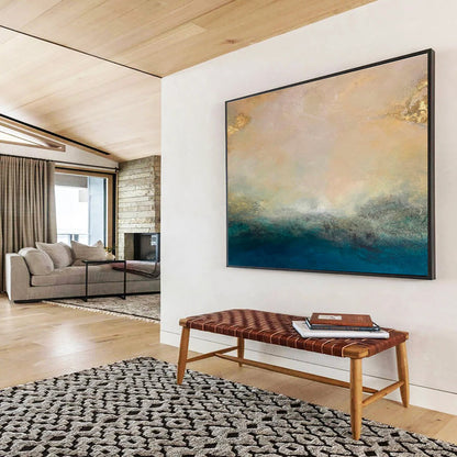 “Gold - Tipped Abstract Horizon” - Soft Multicolor Abstract Landscape Painting On Canvas DKH770