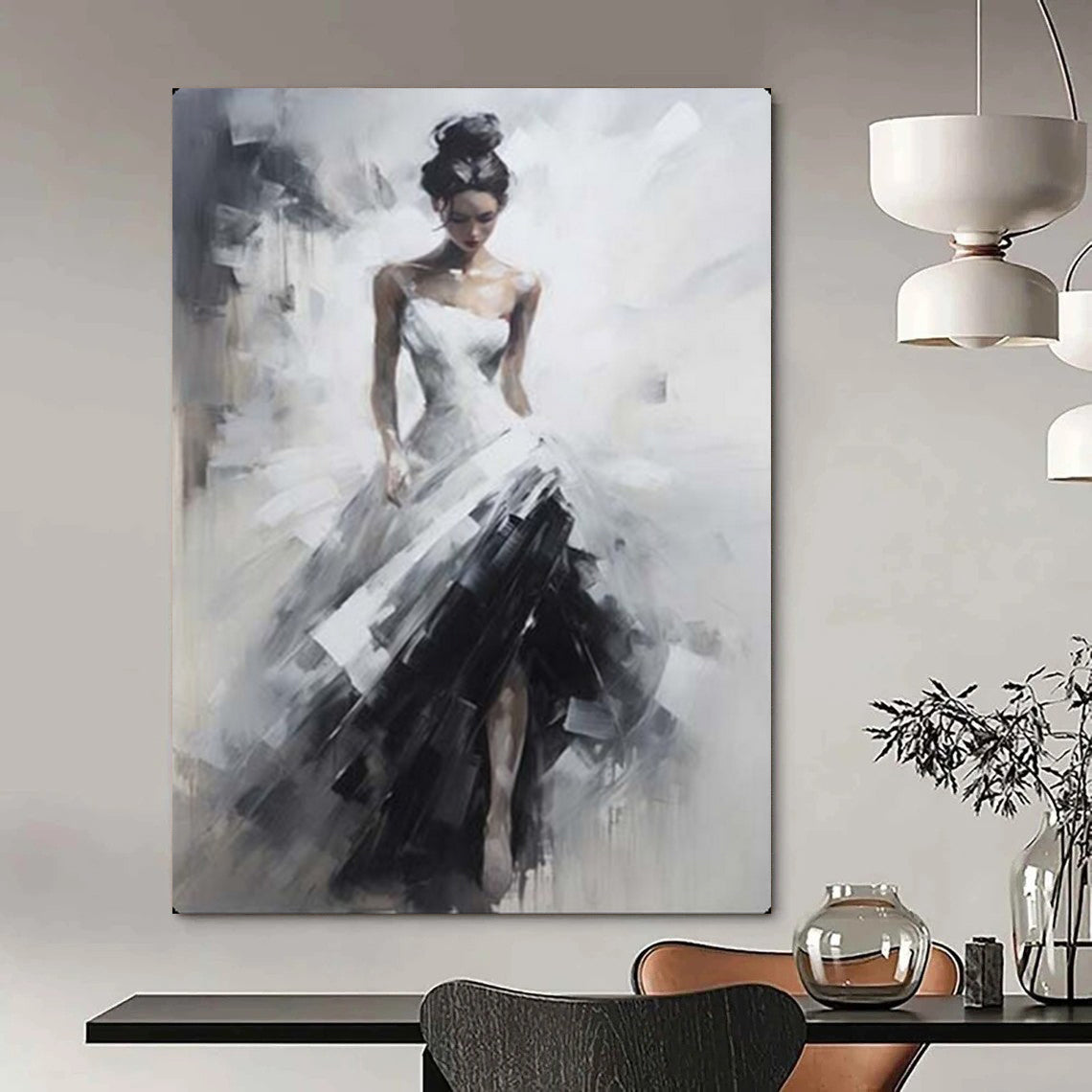 “Monochrome Graceful Bride” – Impressionistic Figure Oil Painting On Canvas CT2133