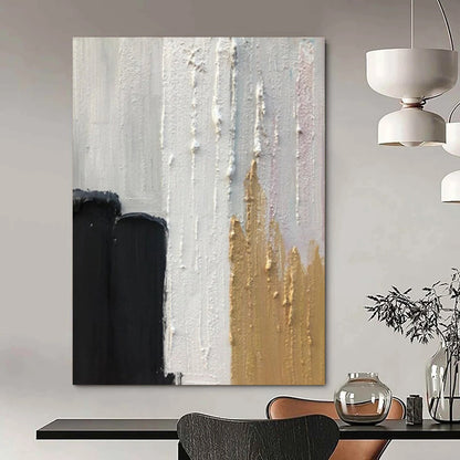 “Black, White, Gold Swirl ‘Elegant Energy’” - Abstract Impasto Painting On Canvas DTP397
