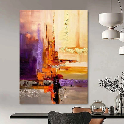 “Warm - Toned Abstraction” - Purple, Orange, Gold Geometric Shapes Painting On Canvas DTP278
