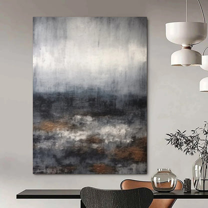 “Gray, Brown, White Abstract Seascape ‘Stormy Serenity’” - Impasto Seascape Painting On Canvas DTP368