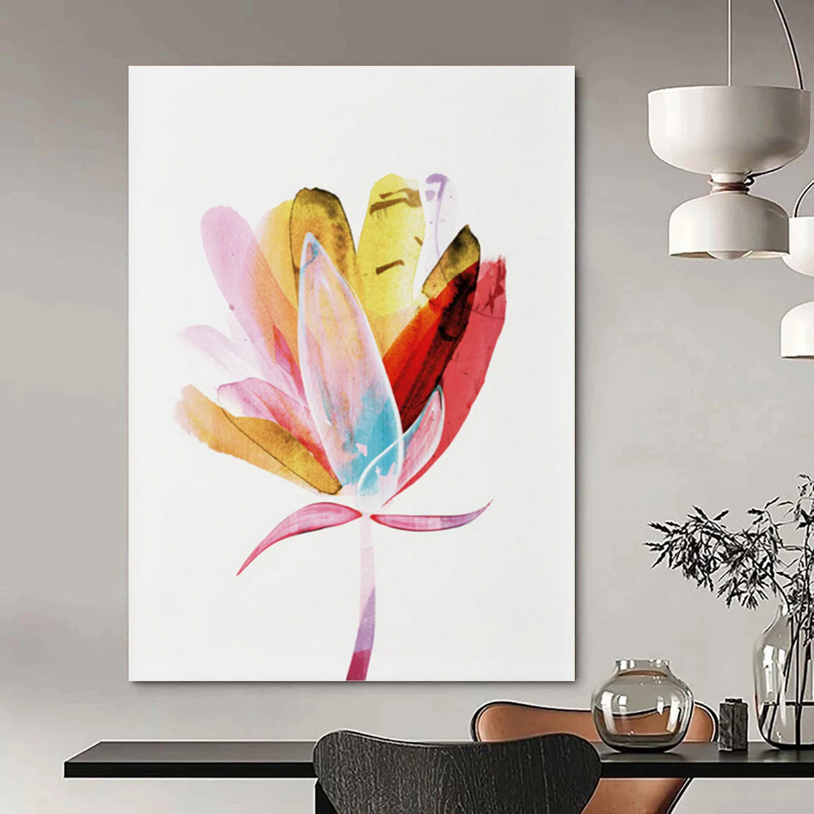“Vibrant Watercolor Flower” - Pink, Yellow, Blue Watercolor Painting On Canvas DTP215