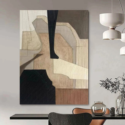 “Wood - Textured Geometric Abstraction” - Minimalist Abstract Painting On Canvas DKH1071