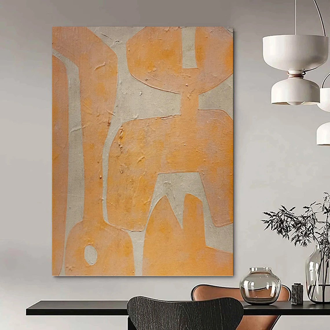 “Orange Geometric Forms” - Playful Abstract Painting On Canvas DKH1073