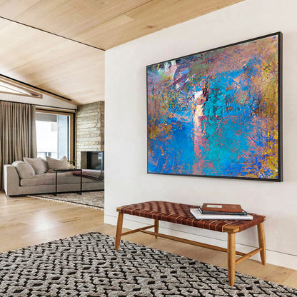 “Blue & Colorful Textured Abstraction” Impasto Abstract Painting On Canvas DKH366