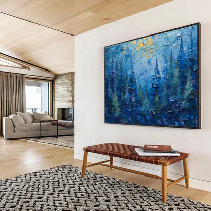 Blue Forest with Golden Highlights Painting On Canvas DKH672