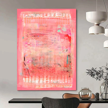 “Pink & Patchwork” - Abstract Mixed - Media Collage Art on Canvas CT1863