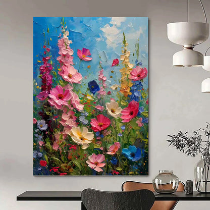 “Vibrant Flower Field Impasto” - Colorful Thick - Textured Flower Field Painting On Canvas DKH1594