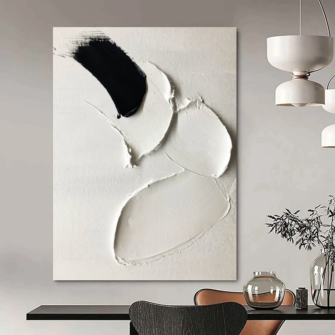 “Black & White Palette Knife” - Bold Minimalist Painting On Canvas DKH1665
