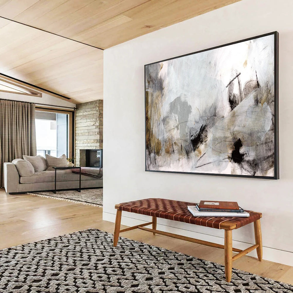 “Ethereal Gray and Brown Abstract” Mixed - media Abstract Painting On Canvas DLZ135