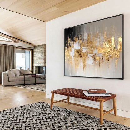 “Gold - Grey Urban Abstraction” Abstract Cityscape Painting On Canvas DKH528