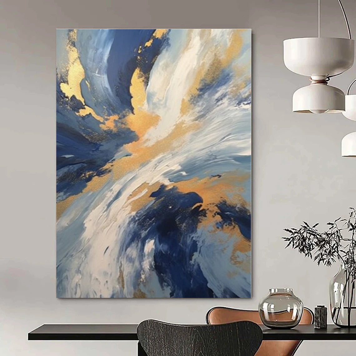 Blue - Gold Swirling Clouds - Abstract Impasto Acrylic CT1265