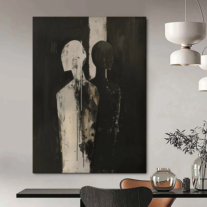 “Black and White Abstract Figures” - Modernist Acrylic Art CT1930