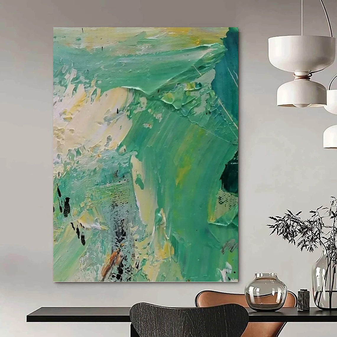 Turquoise and Yellow Impasto - Abstract Impasto Painting On Canvas DKH1270