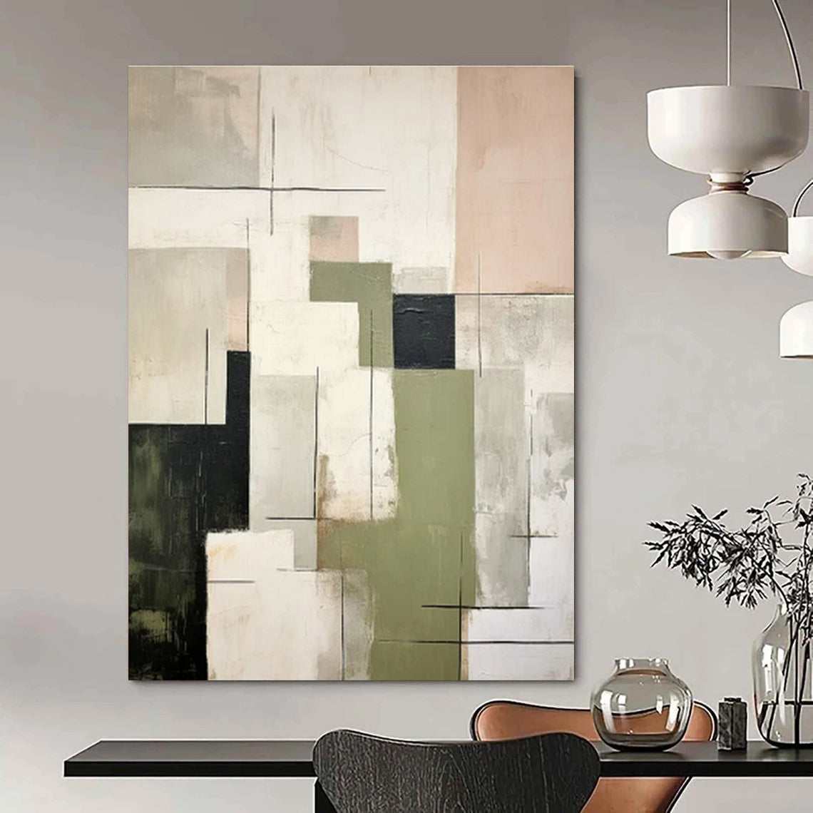 Mixed Neutrals, Geometric Shapes & Lines - "Structured Serenity" - Abstract Oil Painting CT1445