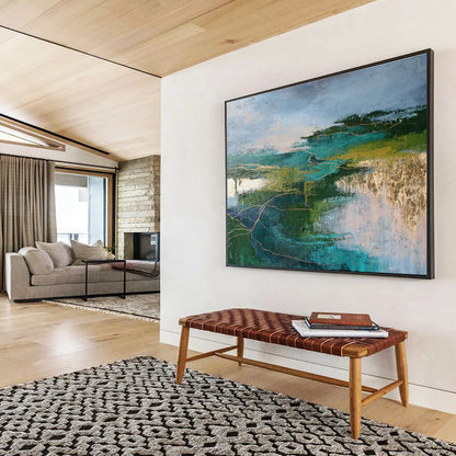 “Teal - Green Abstract Landscape with Gold Veins” Abstract Acrylic Painting On Canvas DKH505