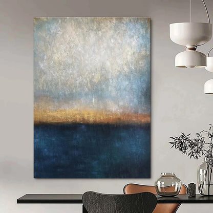 Muted Blues, Greys & Golds, Horizon Line - "Eternal Dusk" - Abstract Landscape Oil Painting CT1441