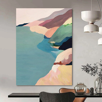 Colorful Coastal Cliffs in Pastels - Landscape Painting On Canvas DKH1413
