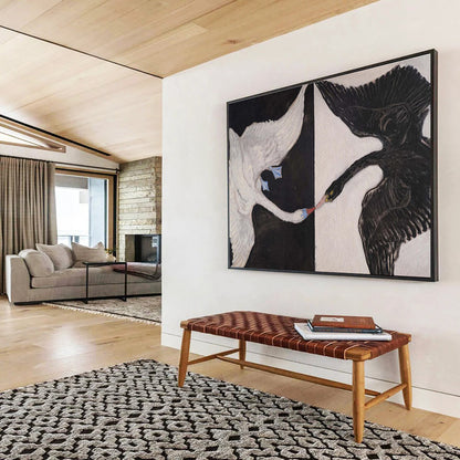 Black and White Swans “Contrasting Avian Encounter” Painting On Canvas DKH125
