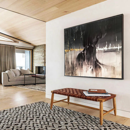 Dark Abstract Figure - Black, White & Gold Figurative Painting On Canvas DKH900