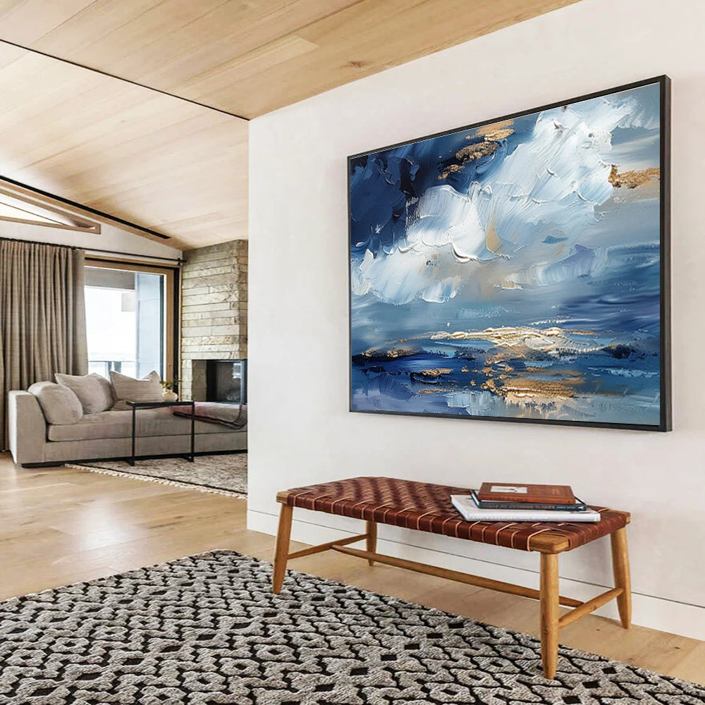 Blue - Gold Sky And Sea Painting On Canvas DKH684