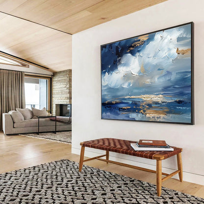 Blue - Gold Sky And Sea Painting On Canvas DKH684