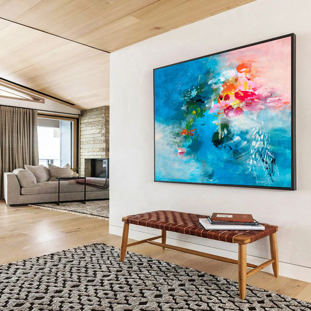 “Blue - Hued Abstract Floral - Vivid Flowers in a Sea of Blue” Painting On Canvas DKH030