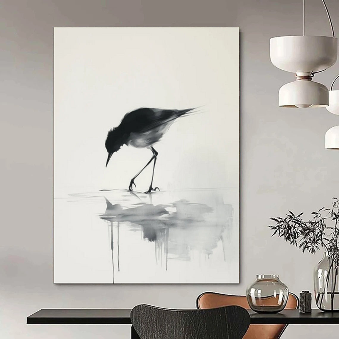 “Ink Wash Bird Reflection” - Traditional Chinese Ink Art CT1932