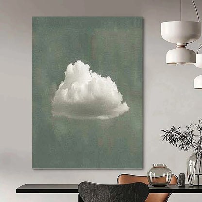 “Single White Cloud on Green” - White & Green Minimalist Painting On Canvas DKH0970