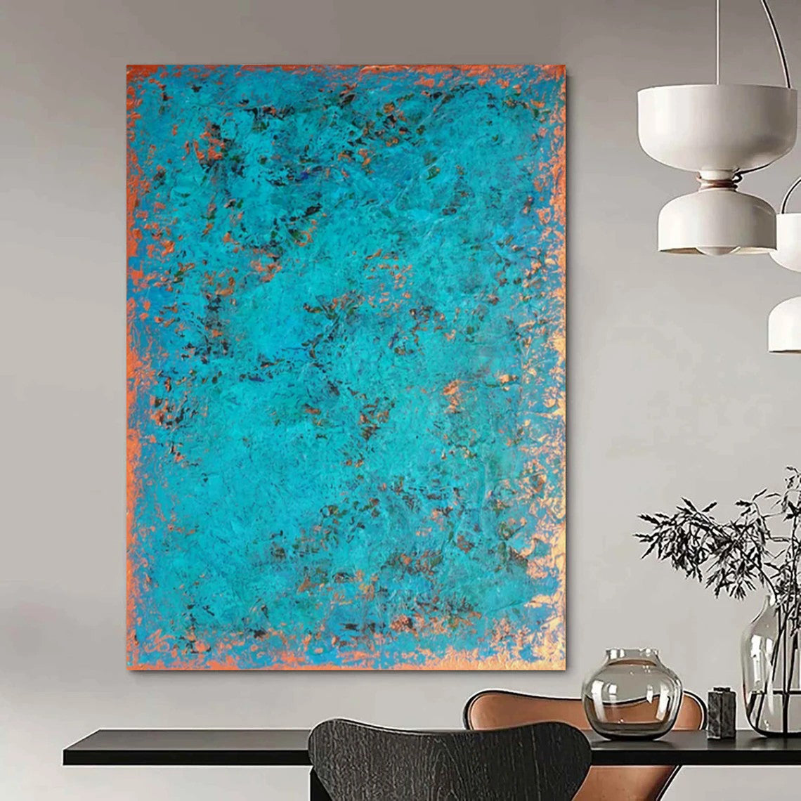 “Turquoise & Copper Textured Abstract” - Abstract Painting On Canvas CT2323