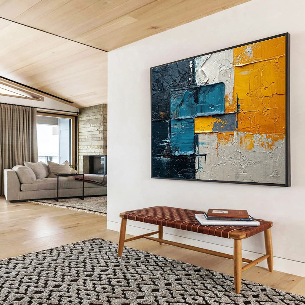 Textured Blue Orange and Gray Abstract Painting On Canvas DKH276