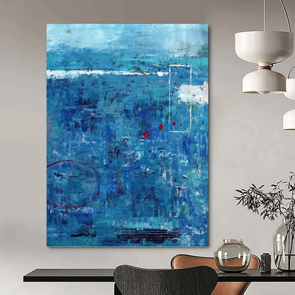 “Blue - Dominant Textured Abstract with Red Accents” - Expressive Abstract Painting On Canvas DKH1100