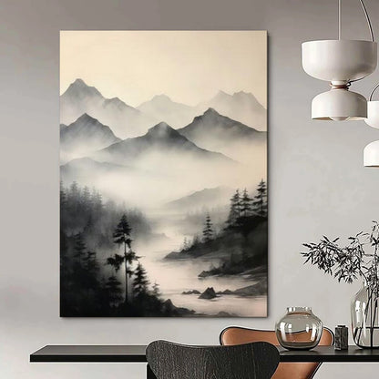 Ink Washed Mountains Gray White Traditional Chinese Landscape Painting CT1917