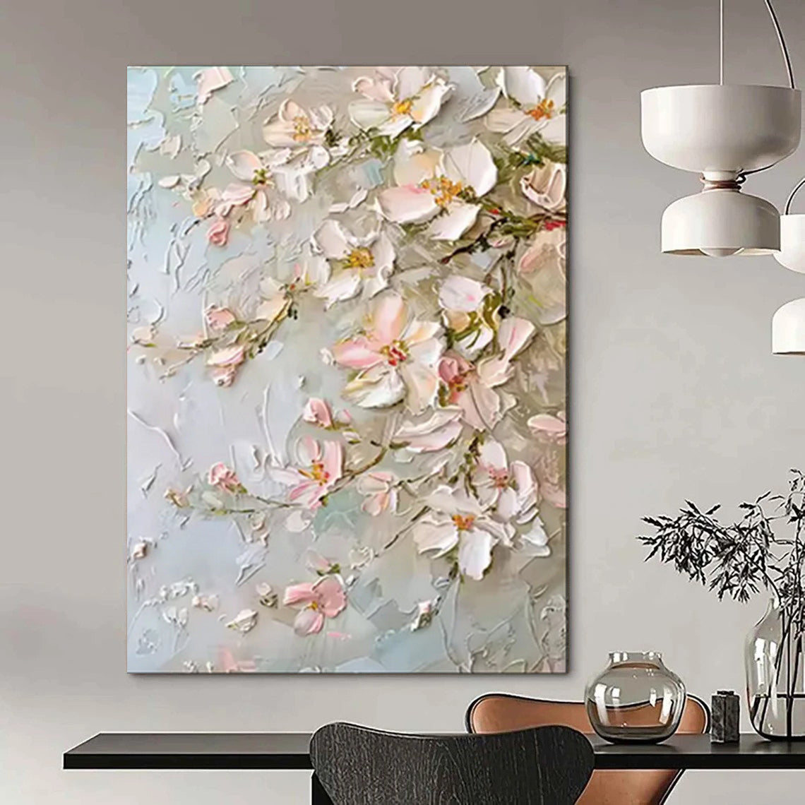 “Blush Blossom Textures” – Impasto Floral Oil Painting CT2073