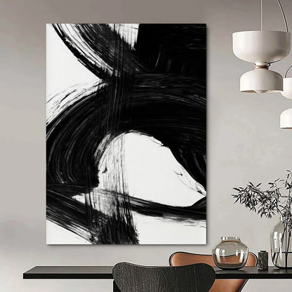 “Energetic Black Ink Wave” - Vibrant Black Ink Abstract Painting On Canvas DTP196
