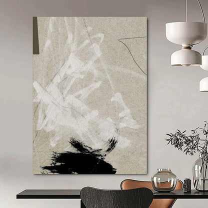 “Neutral Abstract Marks” - Beige, White, Black Abstract Painting On Canvas DTP237