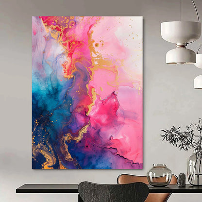 “Pink - Blue Gold Swirl” - Pink, Blue, Gold Fluid Abstract Painting On Canvas DTP286